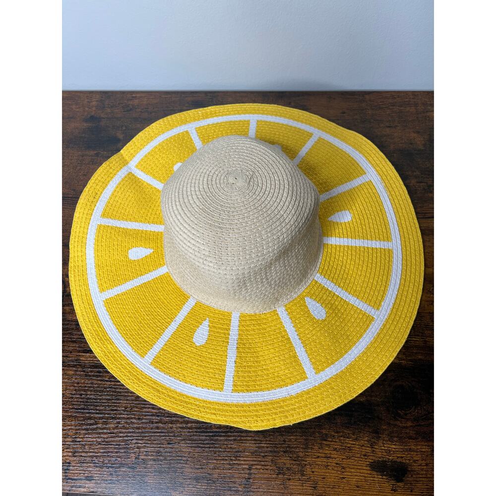 VTG Floppy Sun Hat 100% Paper Lemon Print Sunhat Beach Vacation Travel Beachy